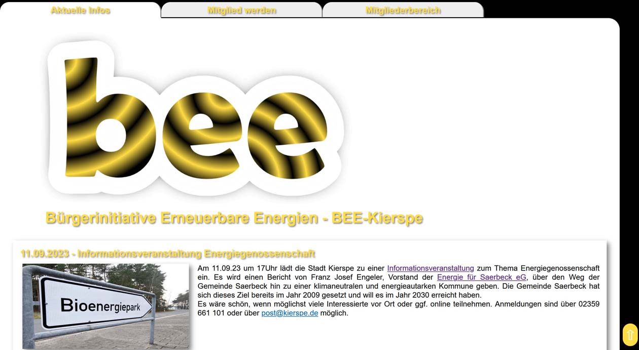 Sreenshot der Webseite bee.no-cookies.info